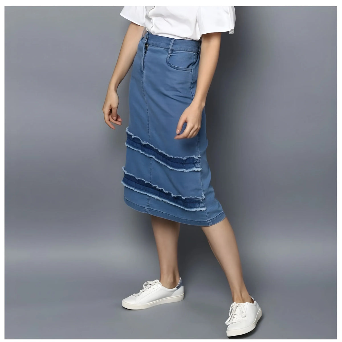 Women's Denim Washed Buttoned Skirt (blue) | Women Signature Collection
