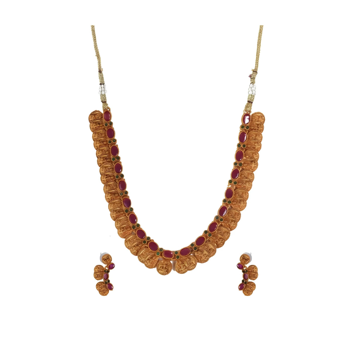 Women's Elegent Laxmi Coin Shape Jewellery Chowker Set (Red, Free Size)