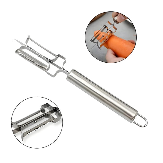 Stainless Steel 3-In-1 Vegetable Peeler (Silver)