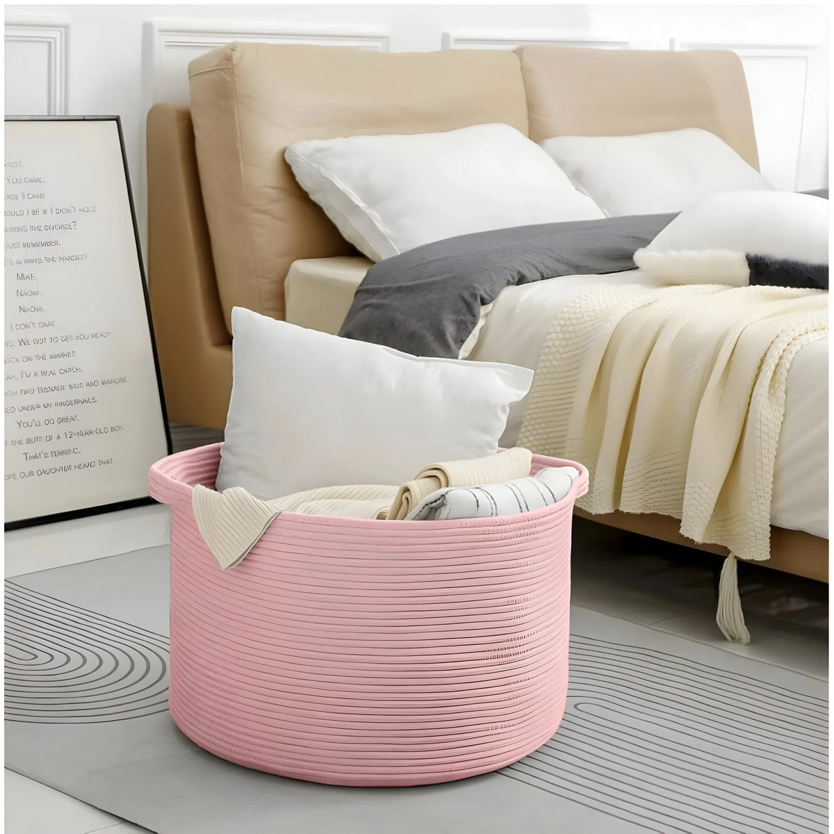 Cotton Pack Of_1 14x12 Inch Storage Basket For Clothes With Out Lid (Pink)