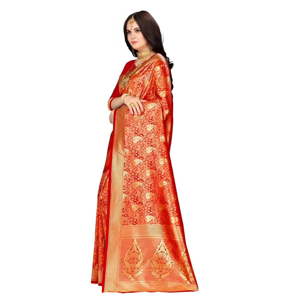 Women's Banarasi silk Saree with Blouse (Red, 5-6mtr)