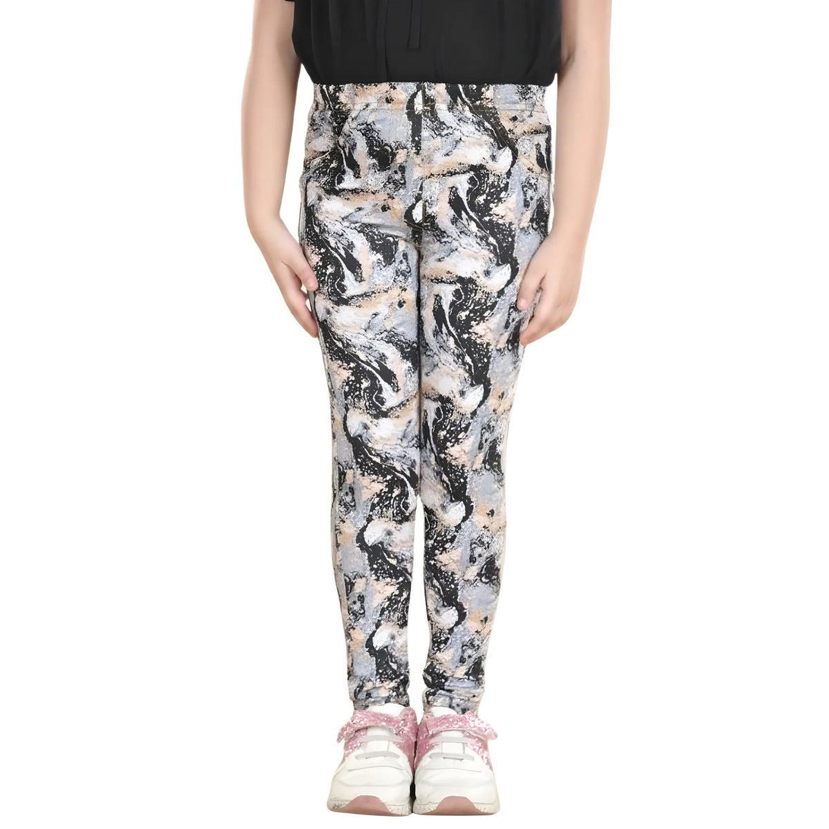 Girl's Cotton Lycra Floral Elasticated Jeggings (Multicolor)