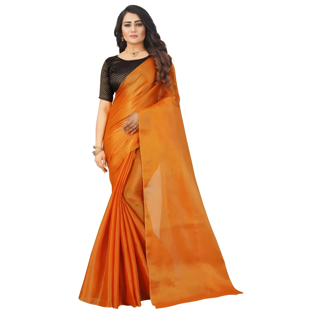 Women's Cotton Silk Self Design Saree With Unstitched Blouse 5.5Mtr (Orange)