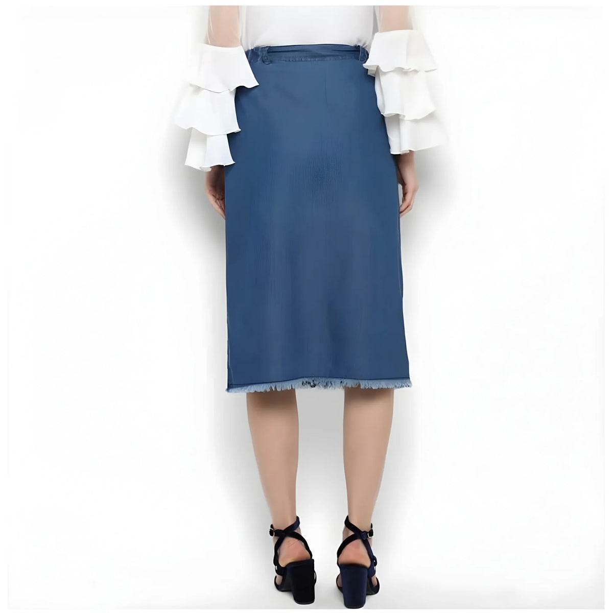 Women's Denim Washed Buttoned Skirt (blue) | Women Signature Collection