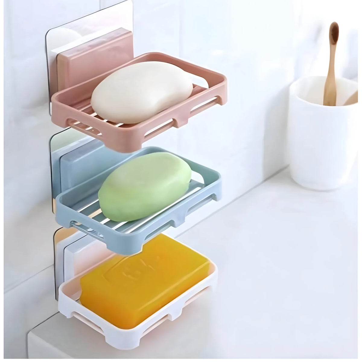 Pack of 5_Magic Sticker Soap Holder – Wall-Mount Soap Organizers (Color: Assorted )