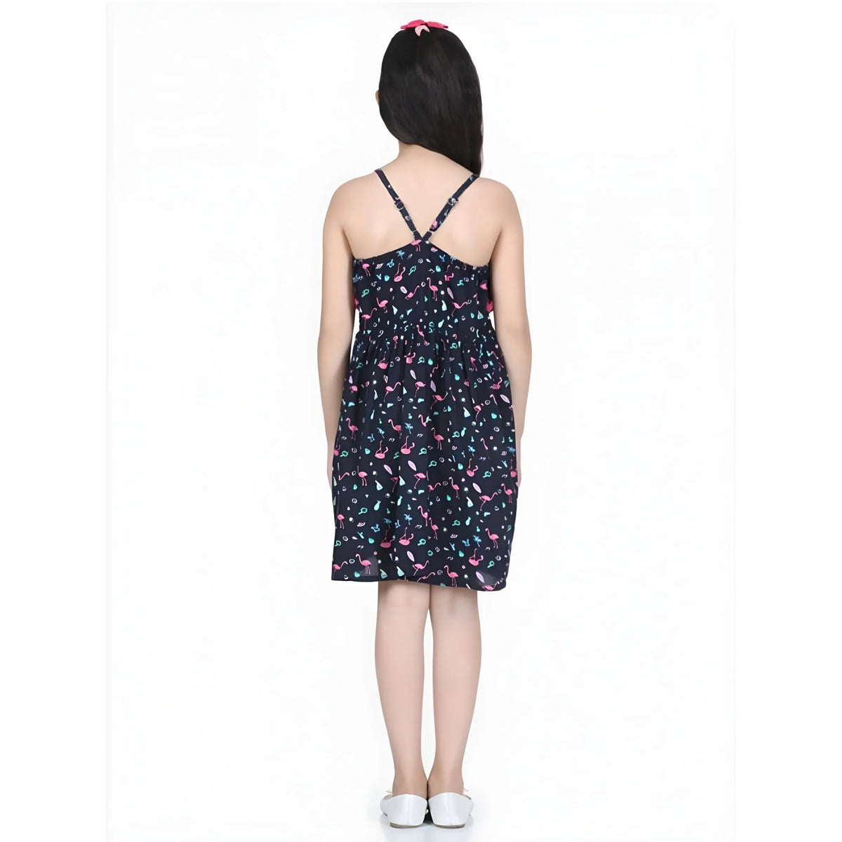 Girl's Rayon Flamingo Print Sleeveless Dress (black) | Kids Signature Collection