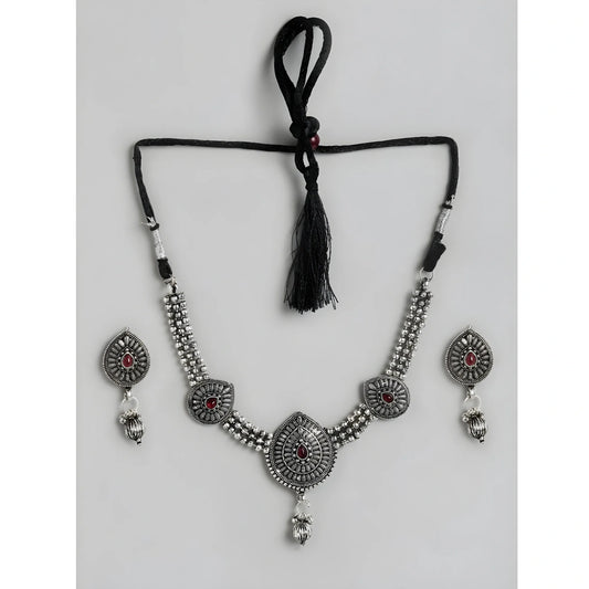 Women's Rose Gold Plated Alloy Necklace &amp; Earings Set (Silver)