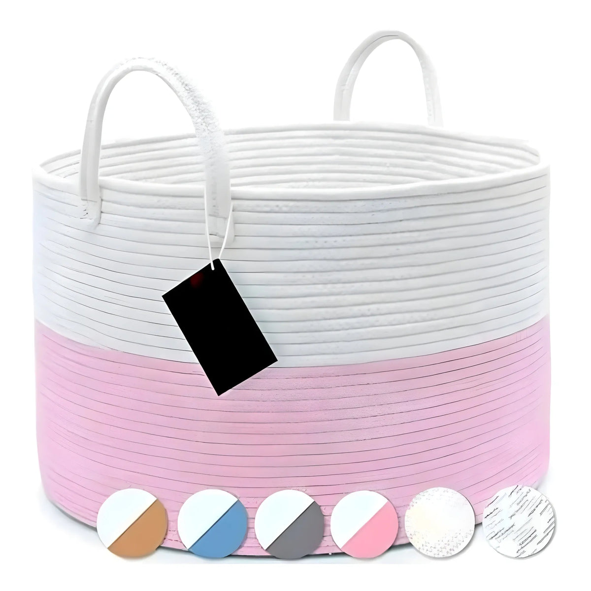 Cotton Pack Of_1 14x12 Inch Laundry Storage Basket For Clothes (Pink-White)