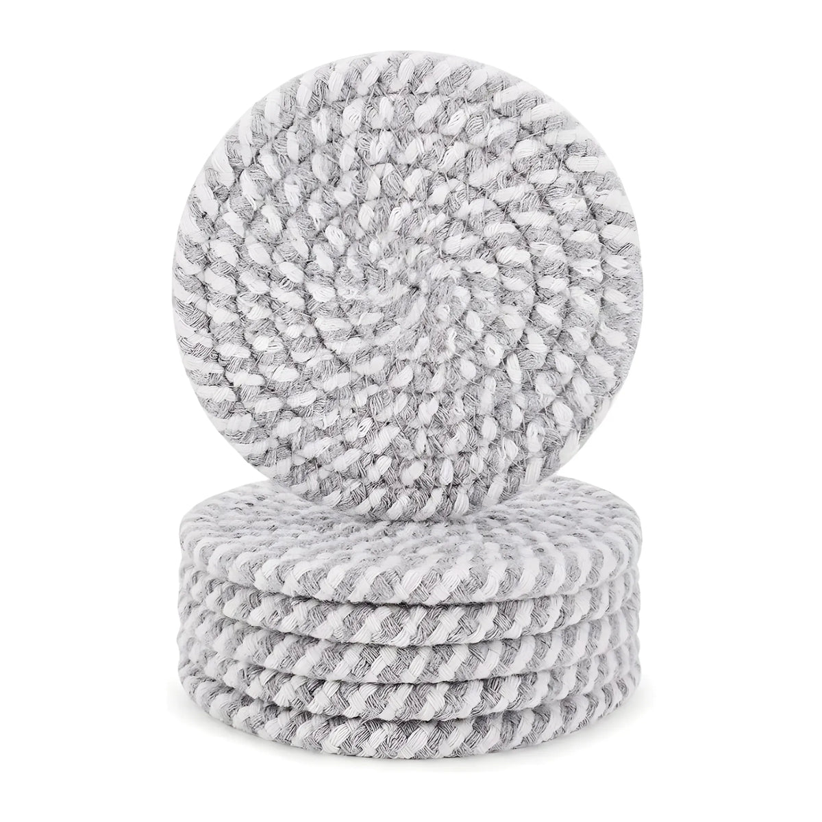 Cotton Rope Drink Coasters 6 Pcs Set (Grey-White)