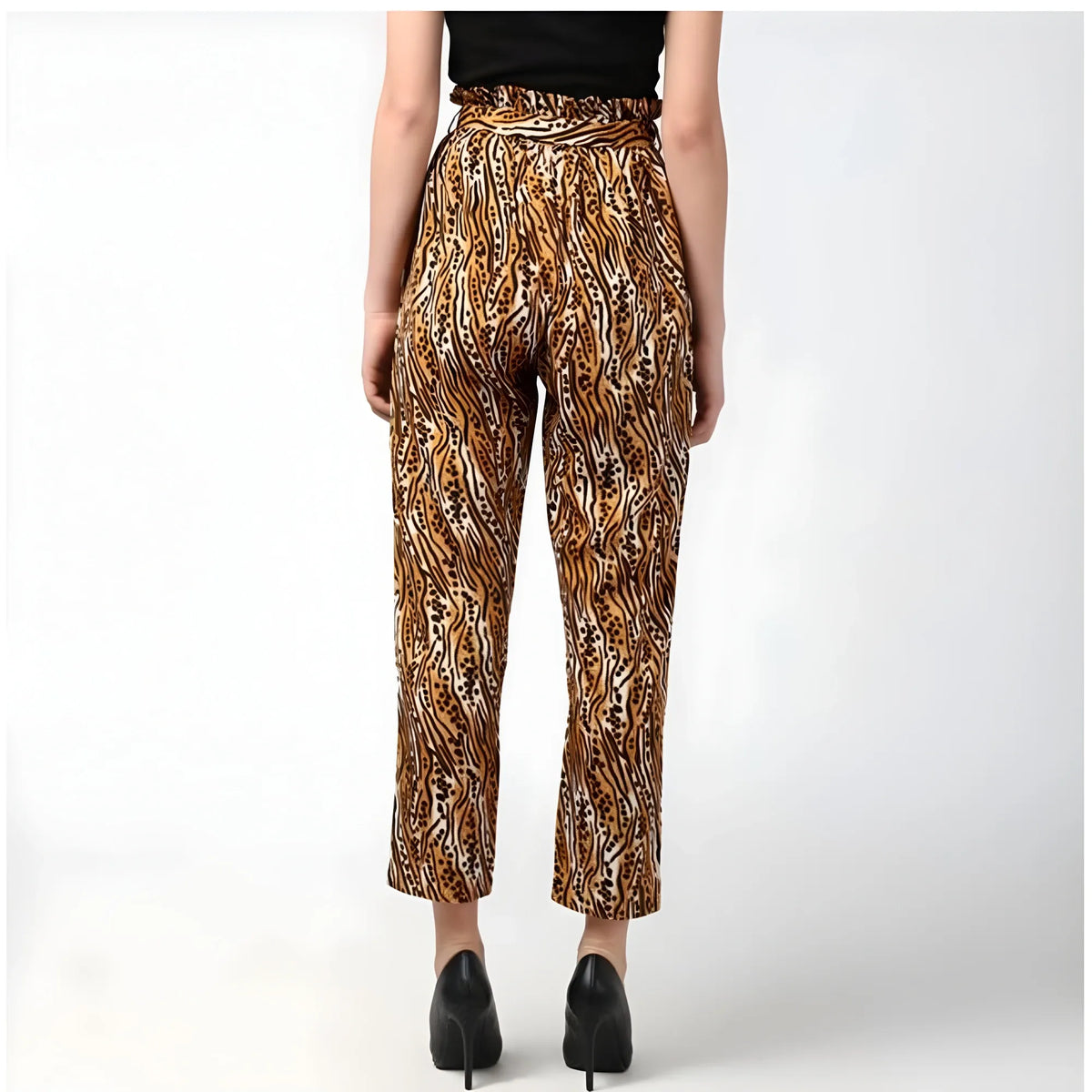 Women's Polyester Animal Print Elasticated Trousers (orange Black) | Women Signature Collection