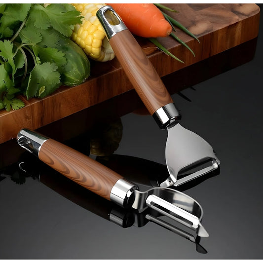 Stainless Steel-Wood 2 pieces set Vegetable Peeler Sets (Silver)