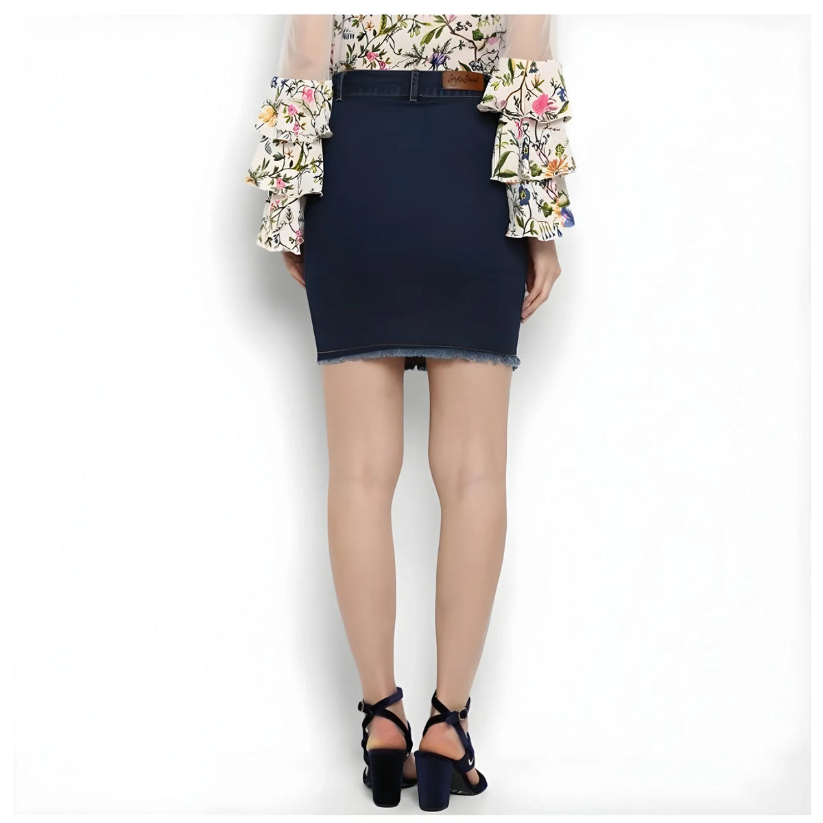 Women's Denim Distressed Buttoned Skirt (blue) | Women Signature Collection