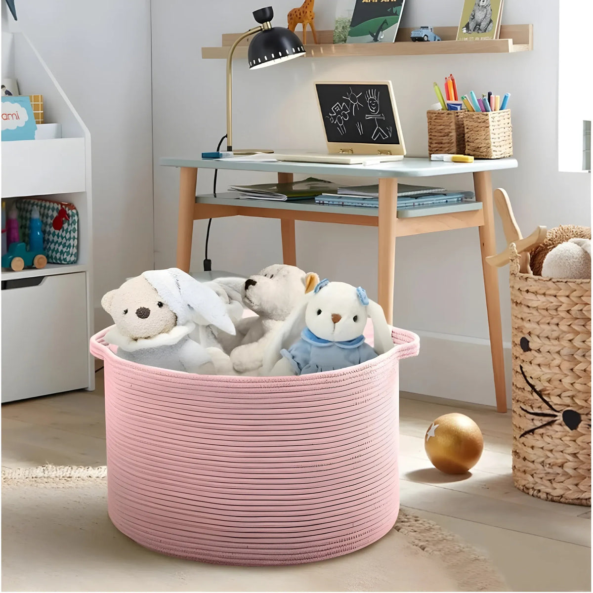 Cotton Pack Of_1 14x12 Inch Storage Basket For Clothes With Out Lid (Pink)