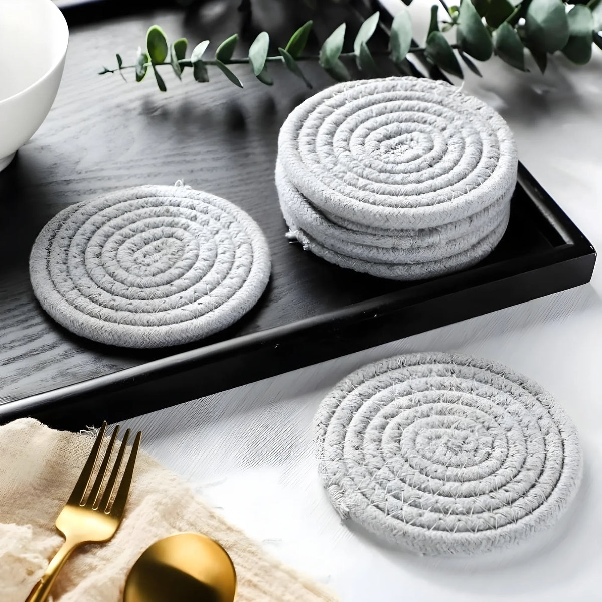 Cotton Rope Drink Coasters 6 Pcs Set (Grey)