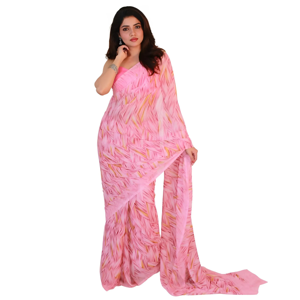 Women's Georgette Printed Saree With Unstitched Blouse 5.5Mtr (Pink)