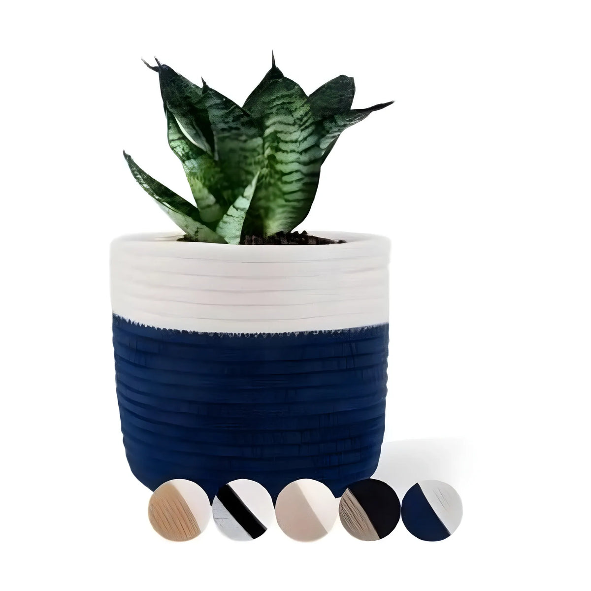 Cotton Flower Pot With Out Lid (White-Blue)