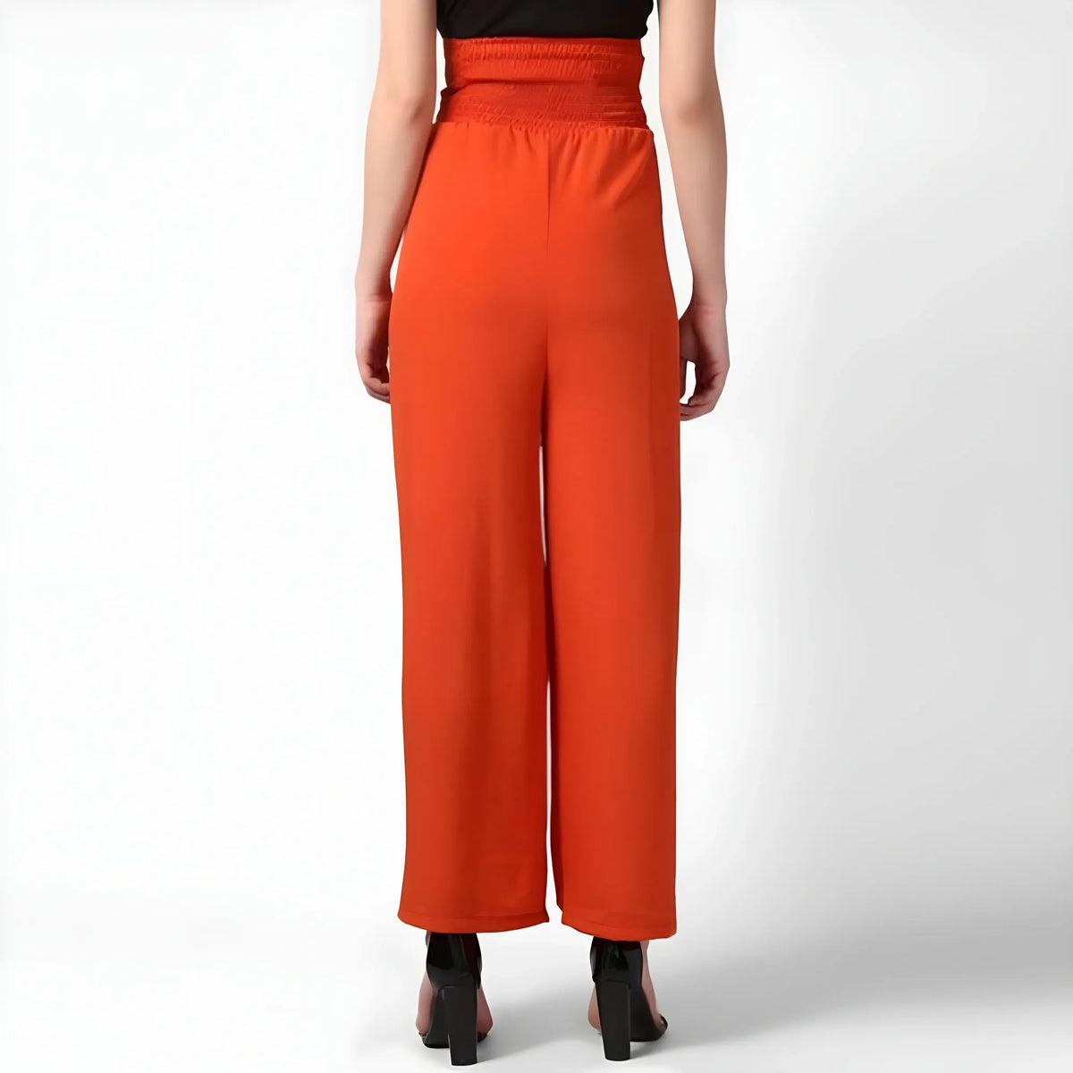 Women's Polyester Solid Smocked Trousers (orange) | Women Signature Collection