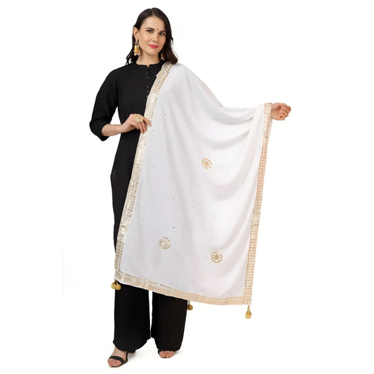 Women's Velvet Gotta Patti Dupatta (White, Length:  2.25 to 2.50 Mtr)