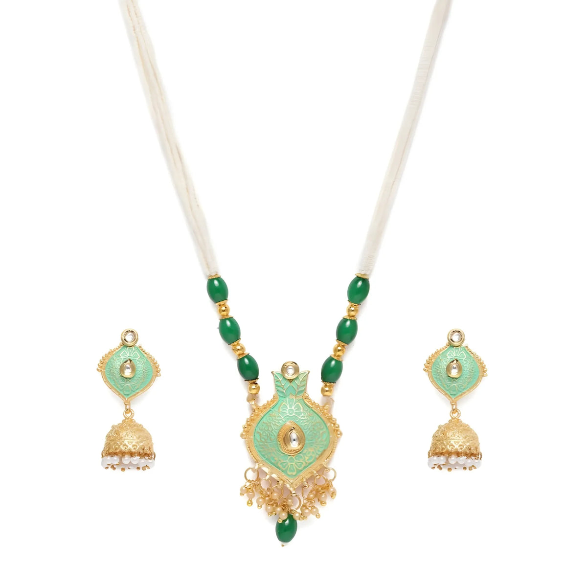 Women's Rose Gold Plated Alloy Necklace &amp; Earings Set (Green)