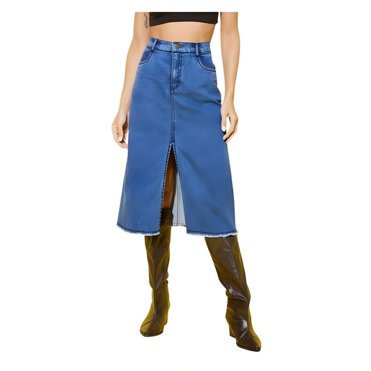 Women's Denim Solid Buttoned Skirt (blue) | Women Signature Collection