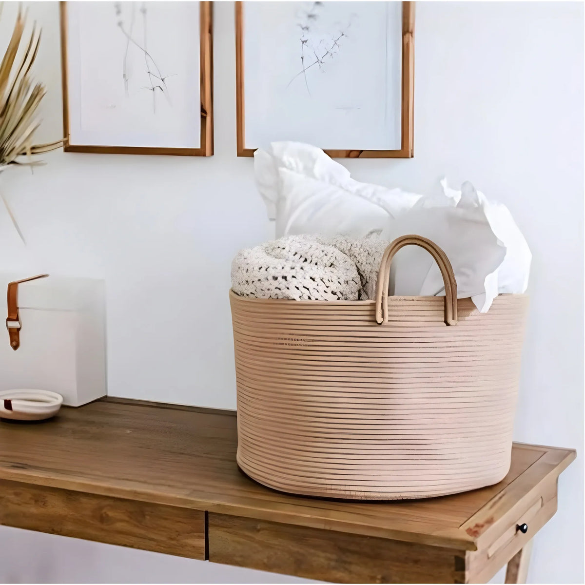Cotton Pack Of_1 14x12 Inch Laundry Storage Basket For Clothes (Beige)