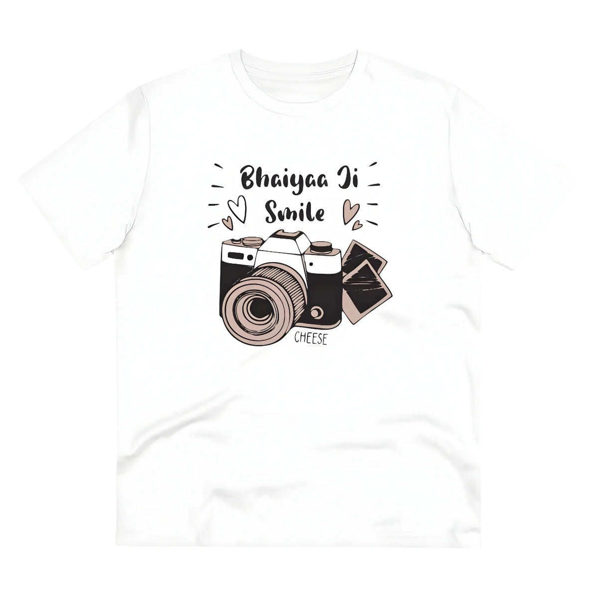 Men's PC Cotton Bhaiya Ji Smile Printed T Shirt (Color: White, Thread Count: 180GSM)