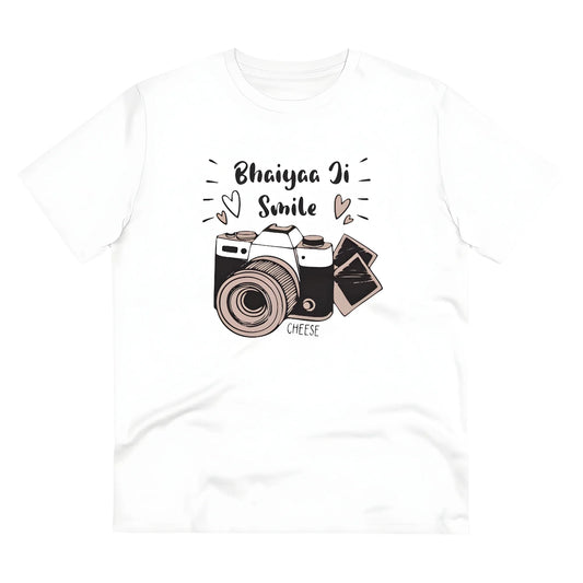 Men's PC Cotton Bhaiya Ji Smile Printed T Shirt (Color: White, Thread Count: 180GSM)