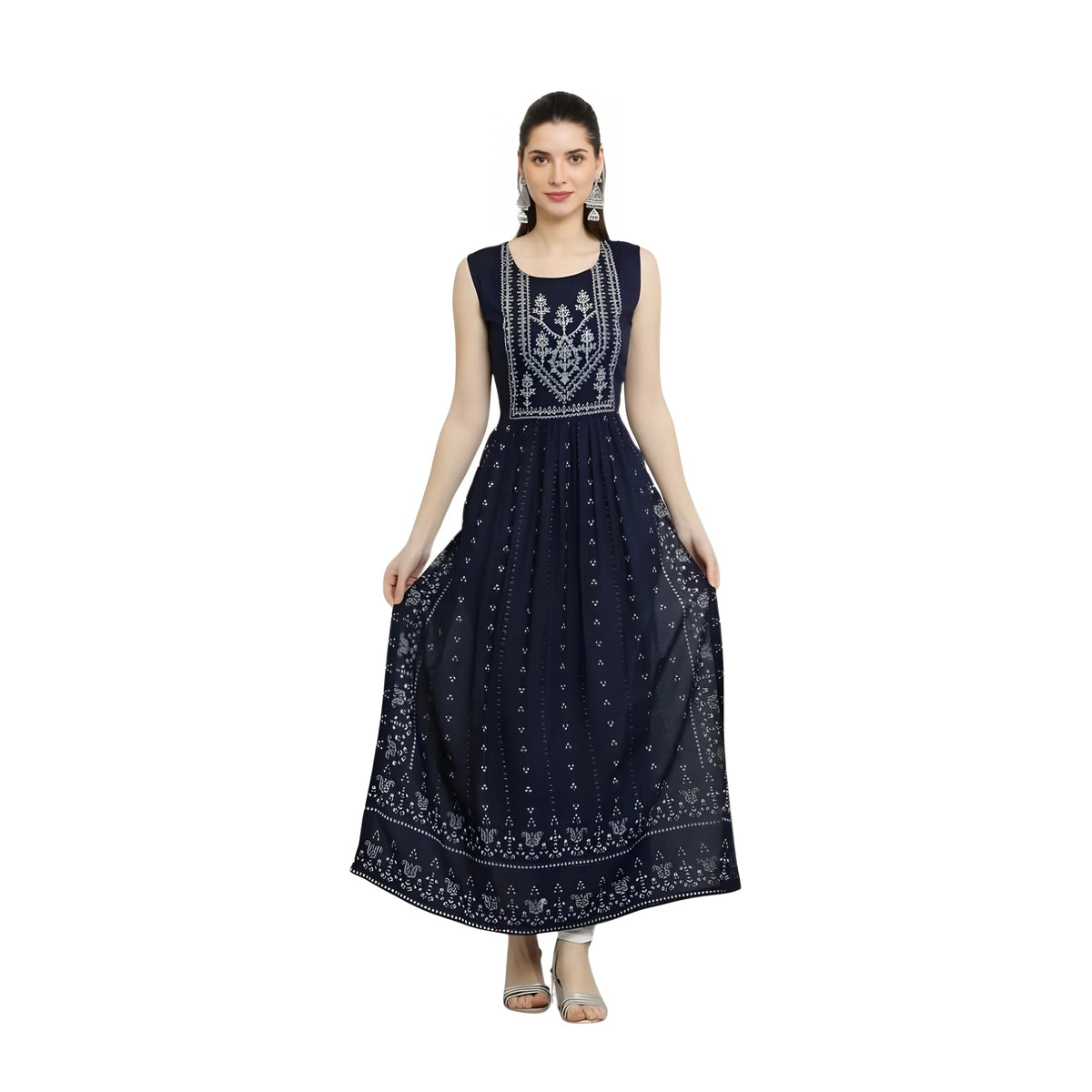 Women's Casual Rayon Sleeveless Kurti (Blue)