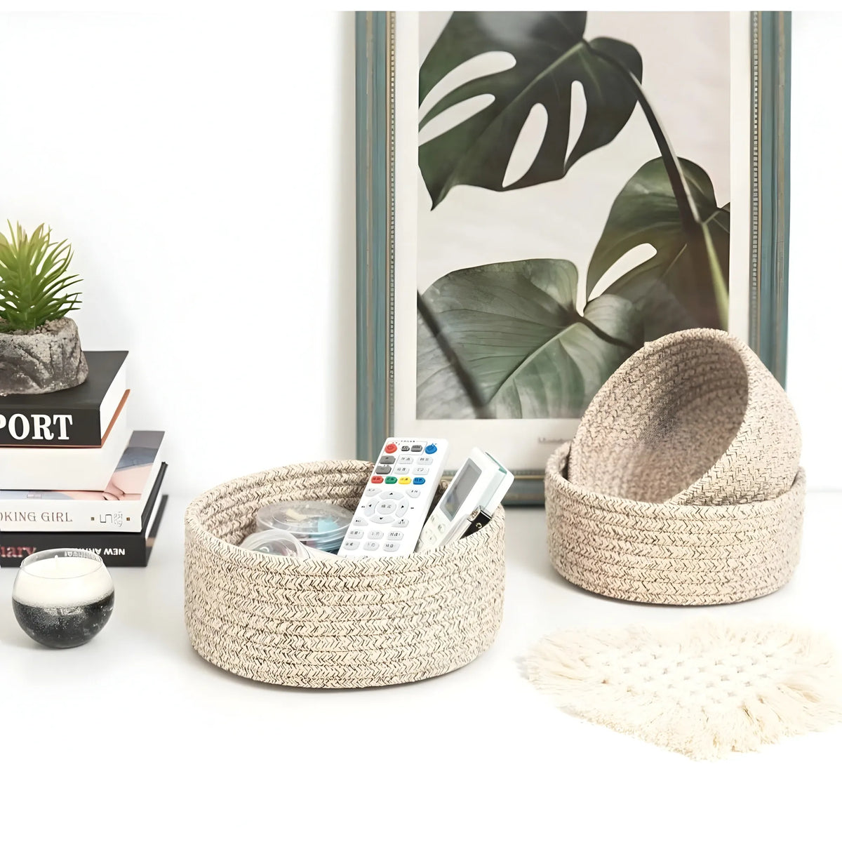 Cotton 8x3 Inch Kidi Round 3 Set Bedside Organizer With Out Lid (Kidi)