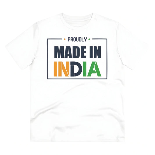 Men's PC Cotton Made In India Printed T Shirt (Color: White, Thread Count: 180GSM)