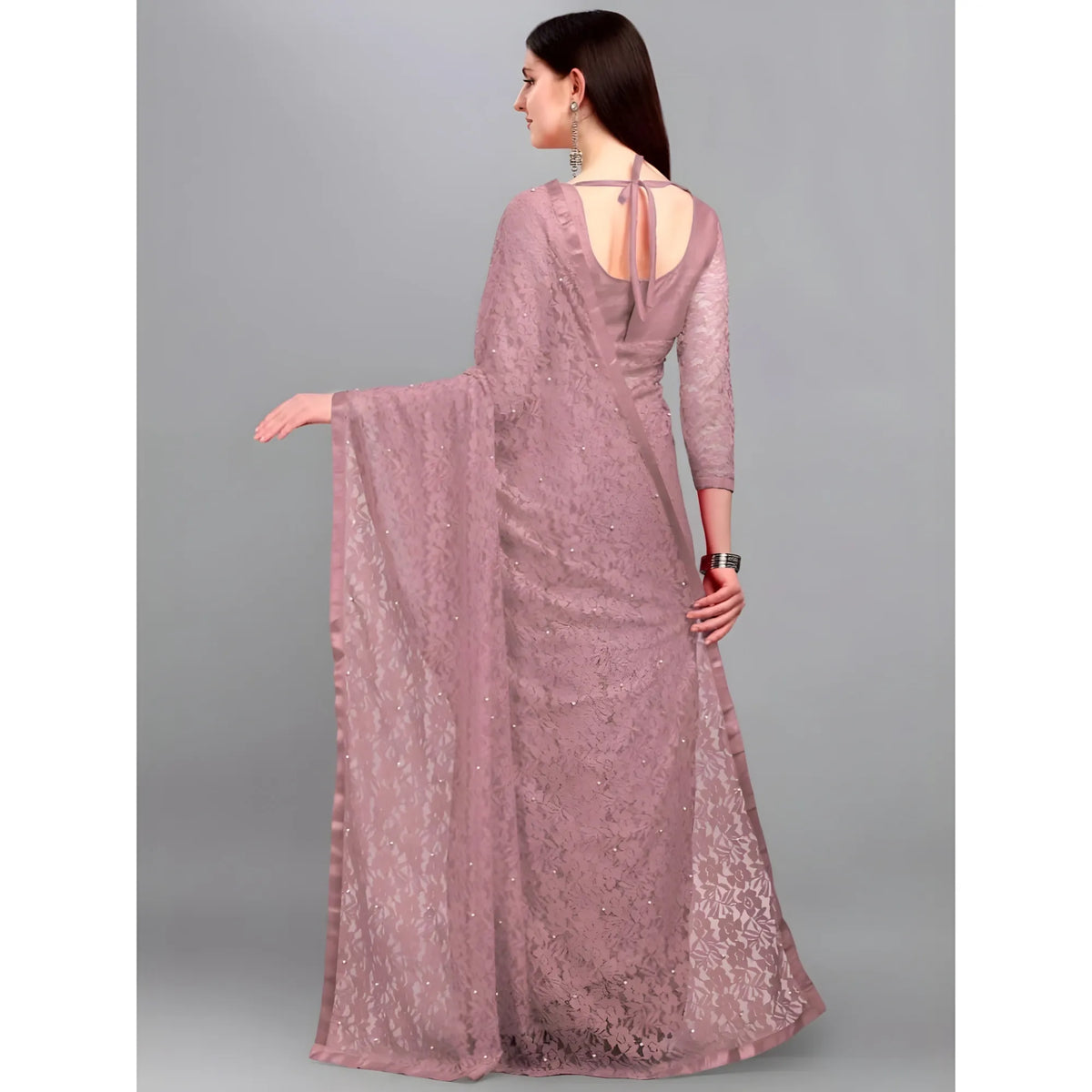 Women's Net Self Design Saree With Unstitched Blouse 5.5Mtr  (Light Brown)