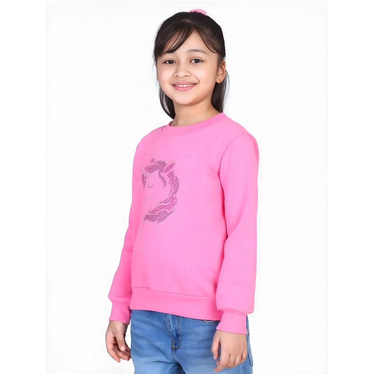 Girl's Fleece Embellished Long Sleeves Sweatshirt (pink) | Kids Signature Collection