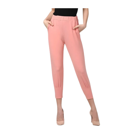 Women's Polyester Solid Elasticated Trousers (pink) | Women Signature Collection