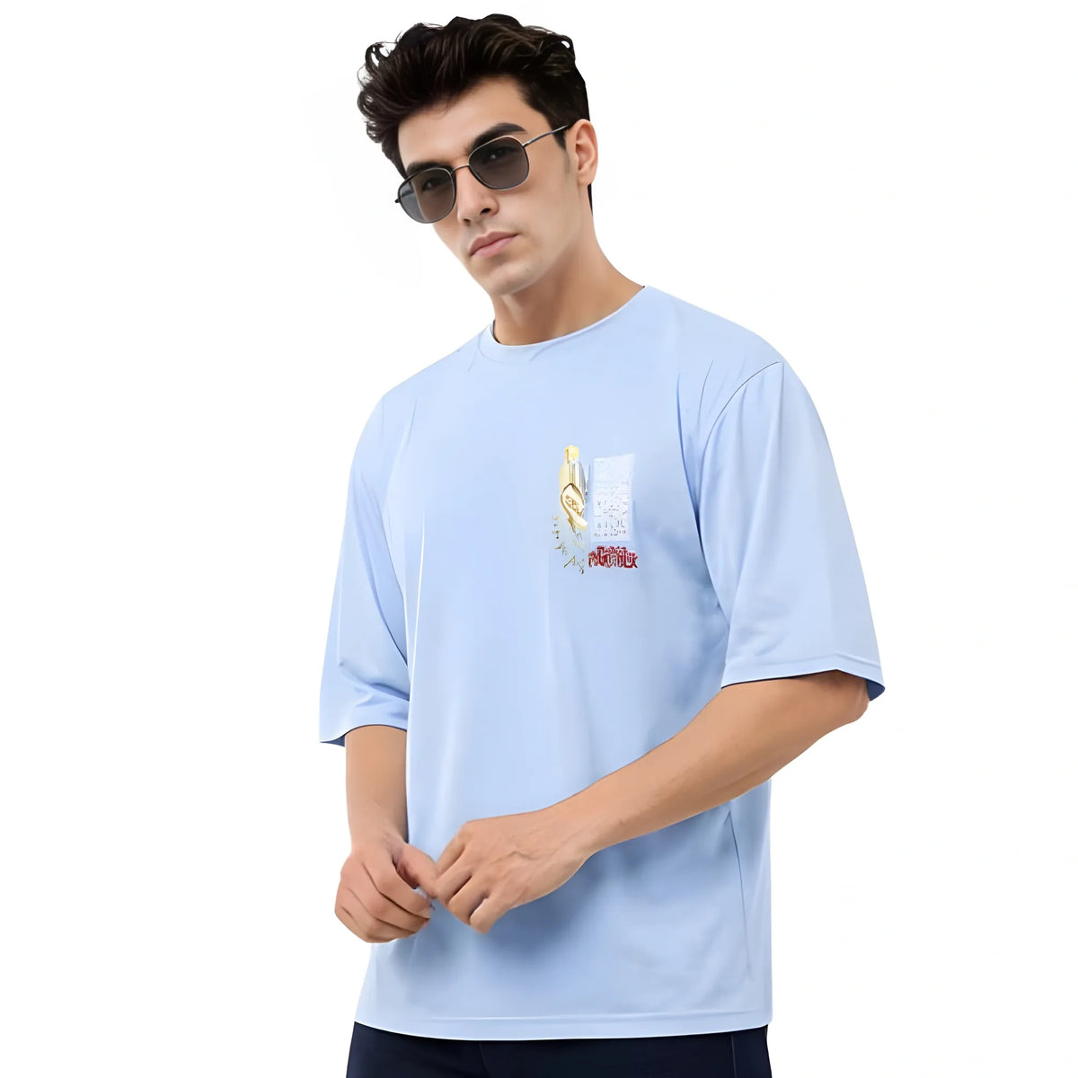 Men's Cotton Blend Printed Oversized Round Neck Half Sleeve T-Shirt (Lavender)