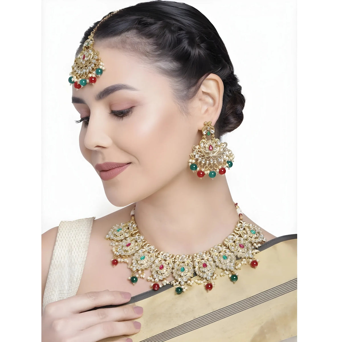 Women's Rose Gold Plated Alloy Necklace &amp; Earings Set (Light Green)