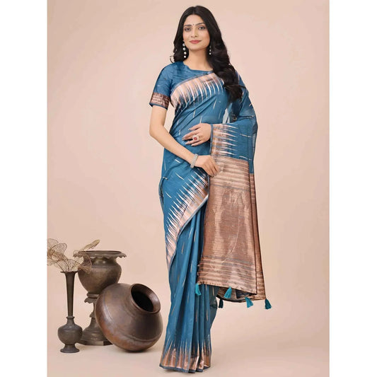 Azure Calla Linen Saree with Unstitched Blouse 5.5 m