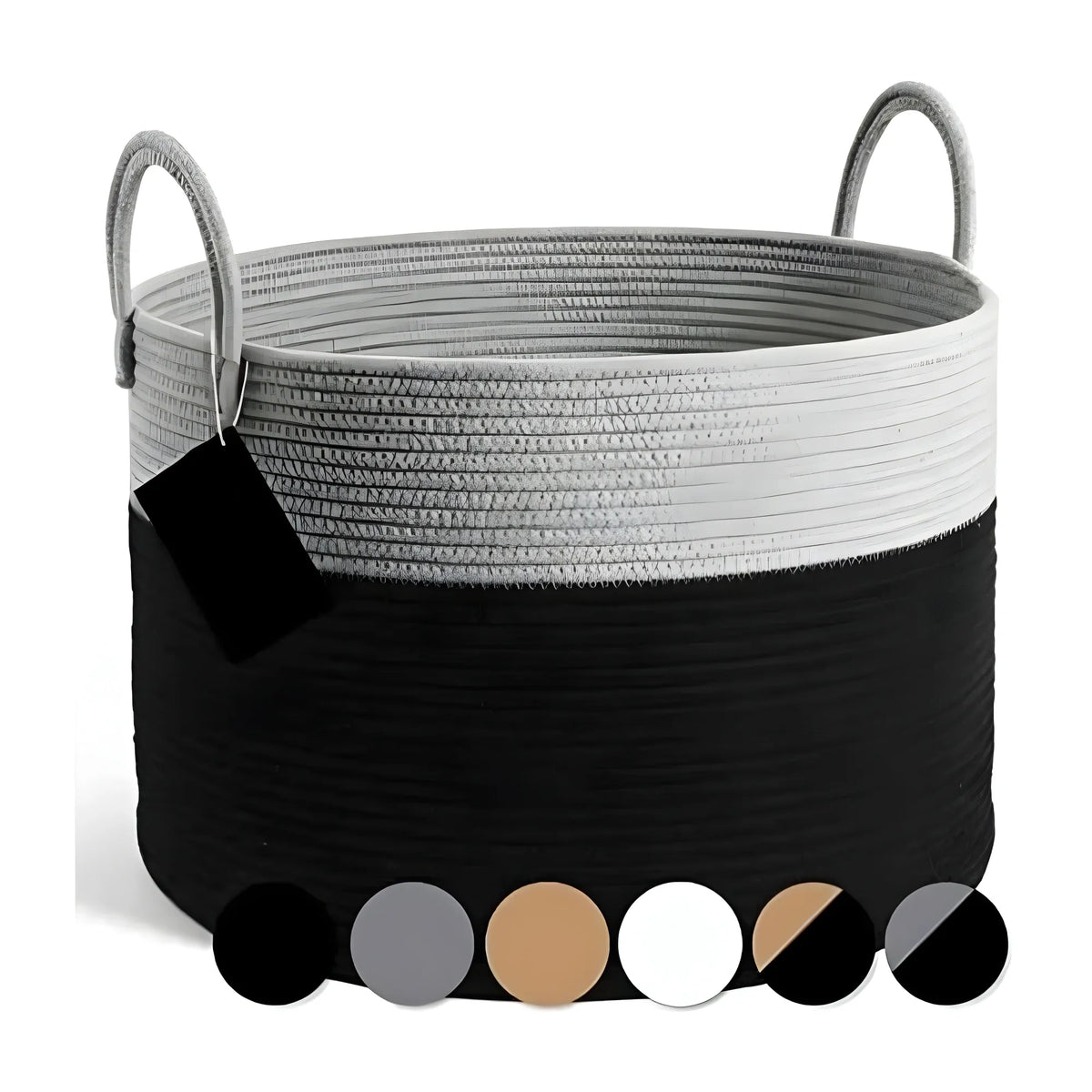 Cotton Pack Of_1 14x12 Inch Laundry Storage Basket For Clothes (Grey-Black)
