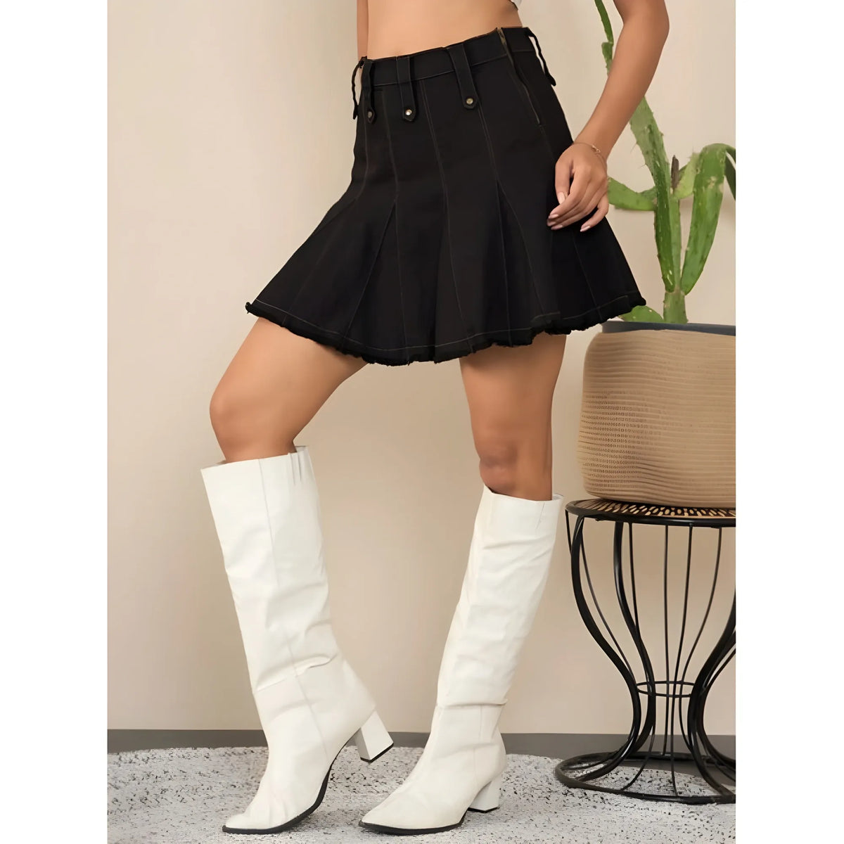 Women's Denim Washed Buttoned Skirt (black) | Women Signature Collection