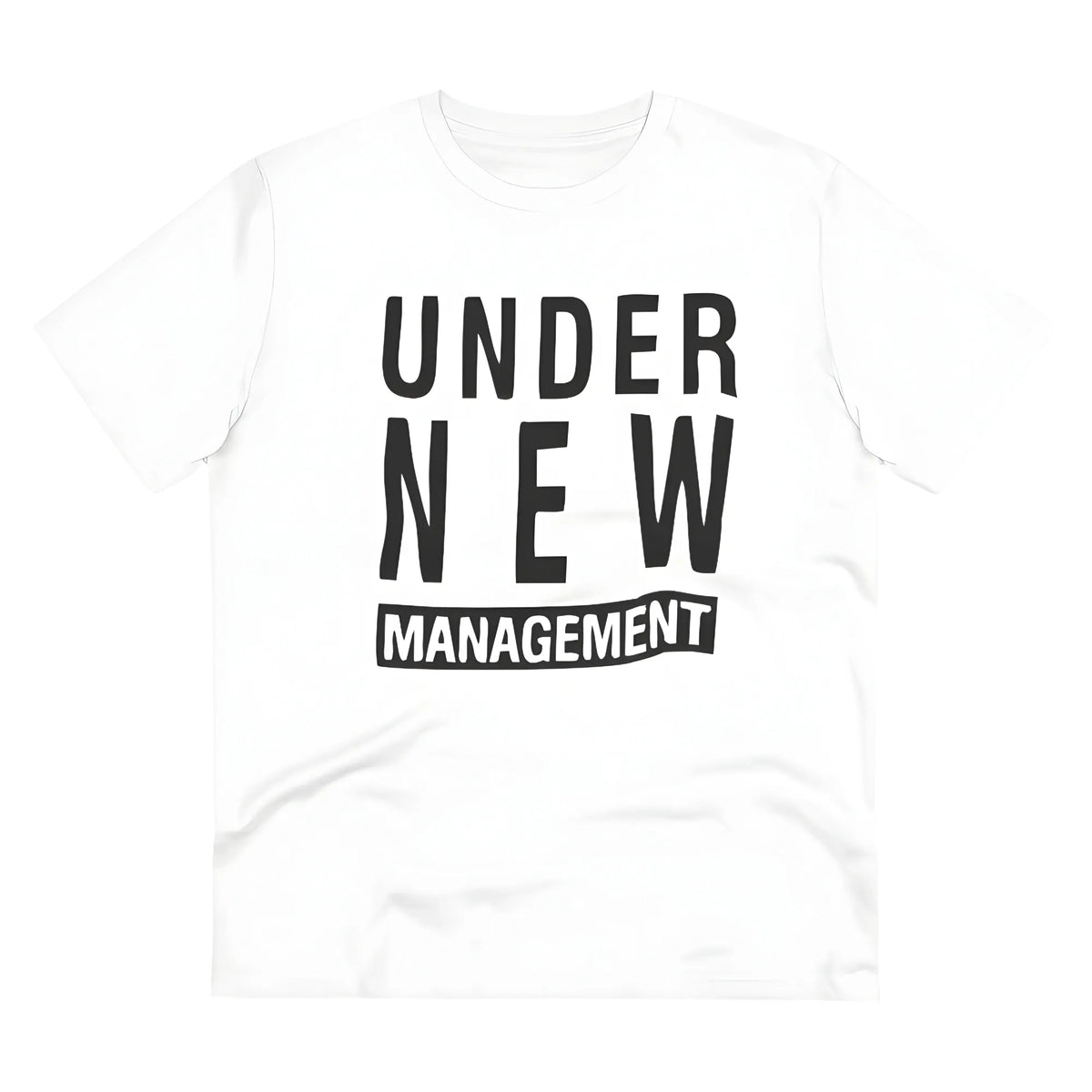 Men's PC Cotton Under New Management Desing Printed T Shirt (Color: White, Thread Count: 180GSM)