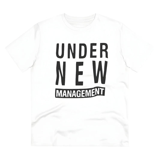 Men's PC Cotton Under New Management Desing Printed T Shirt (Color: White, Thread Count: 180GSM)