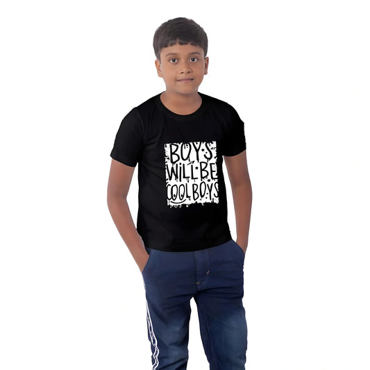 Boys Cotton Will Be Cool Half Sleeve TShirt (Black)