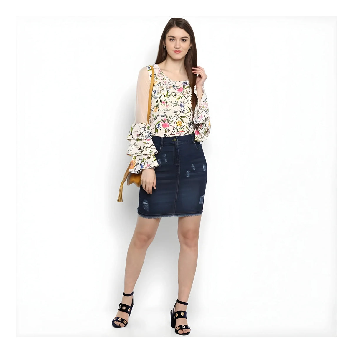 Women's Denim Distressed Buttoned Skirt (blue) | Women Signature Collection