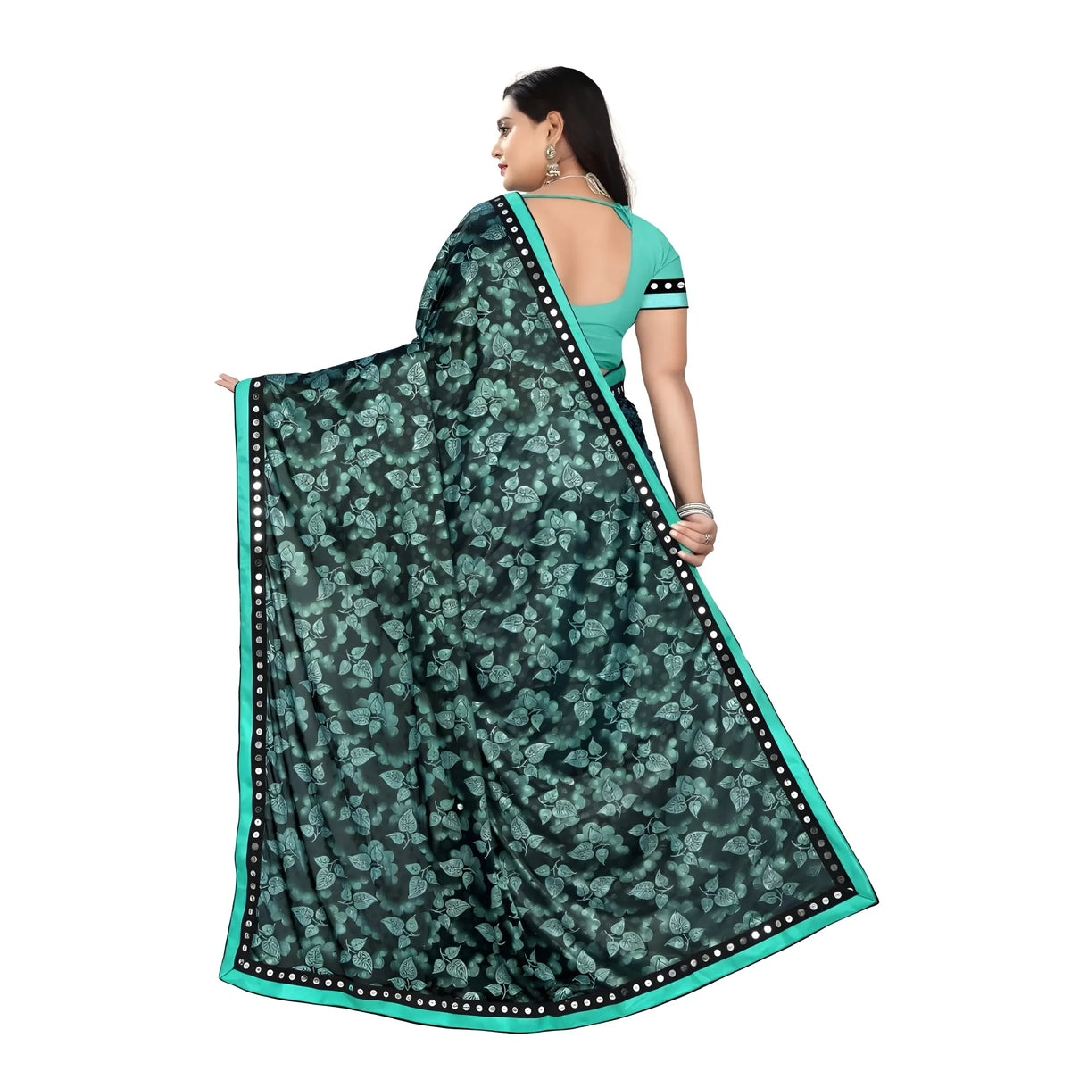 Women's Lycra Blend Saree with Blouse (Rama, 5-6 Mtrs)