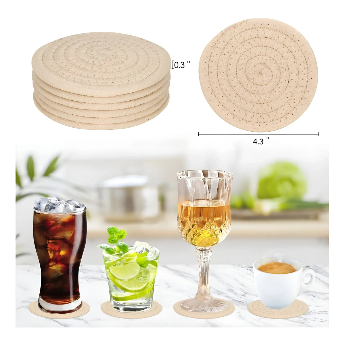 Cotton Rope Drink Coasters 6 Pcs Set (Cream)
