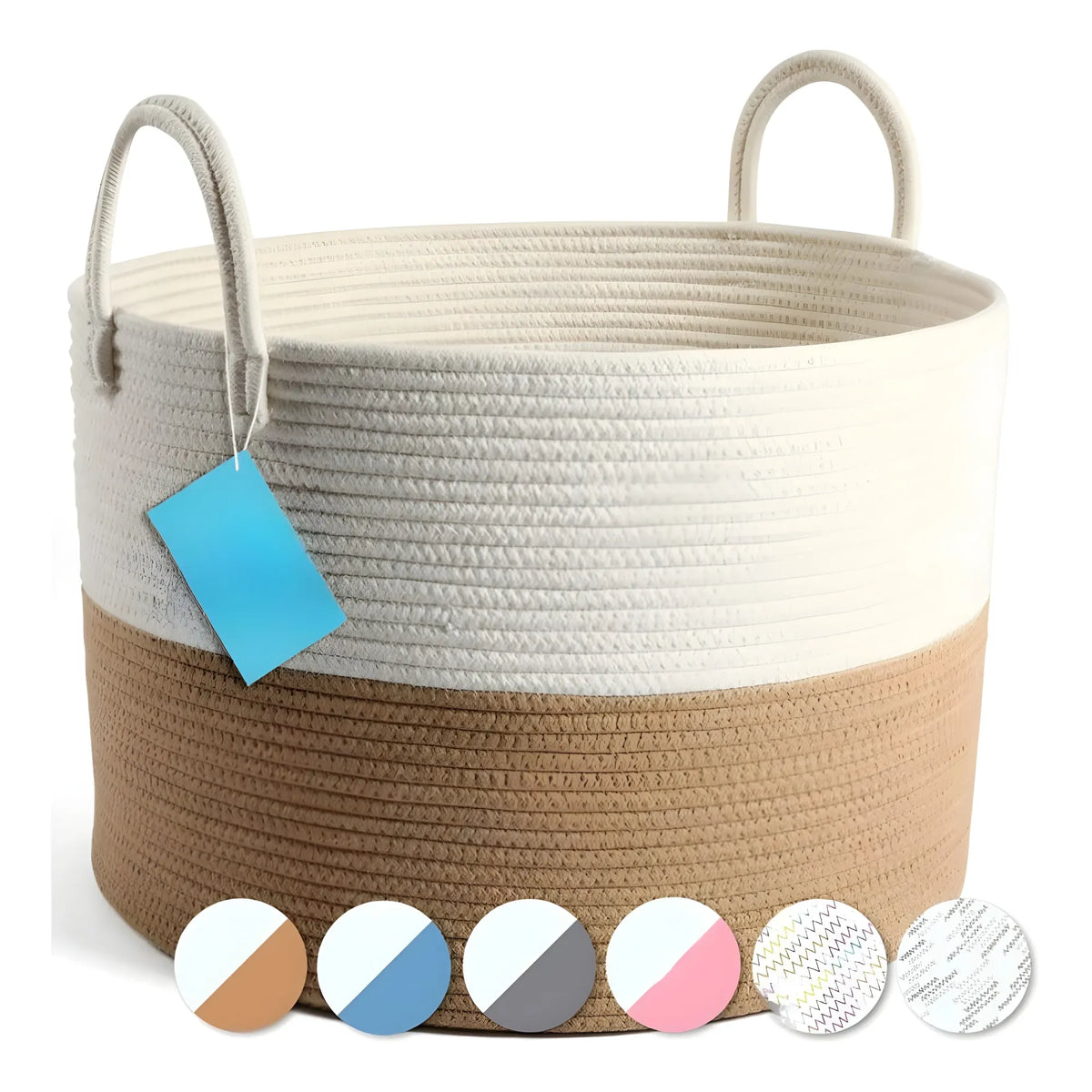 Cotton Pack Of_1 12x14 Inch Laundry Storage Basket For Clothes (Beige-White)
