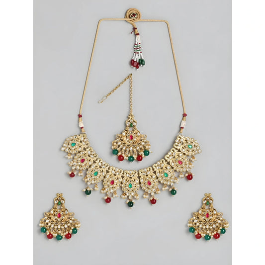 Women's Rose Gold Plated Alloy Necklace &amp; Earings Set (Light Green)
