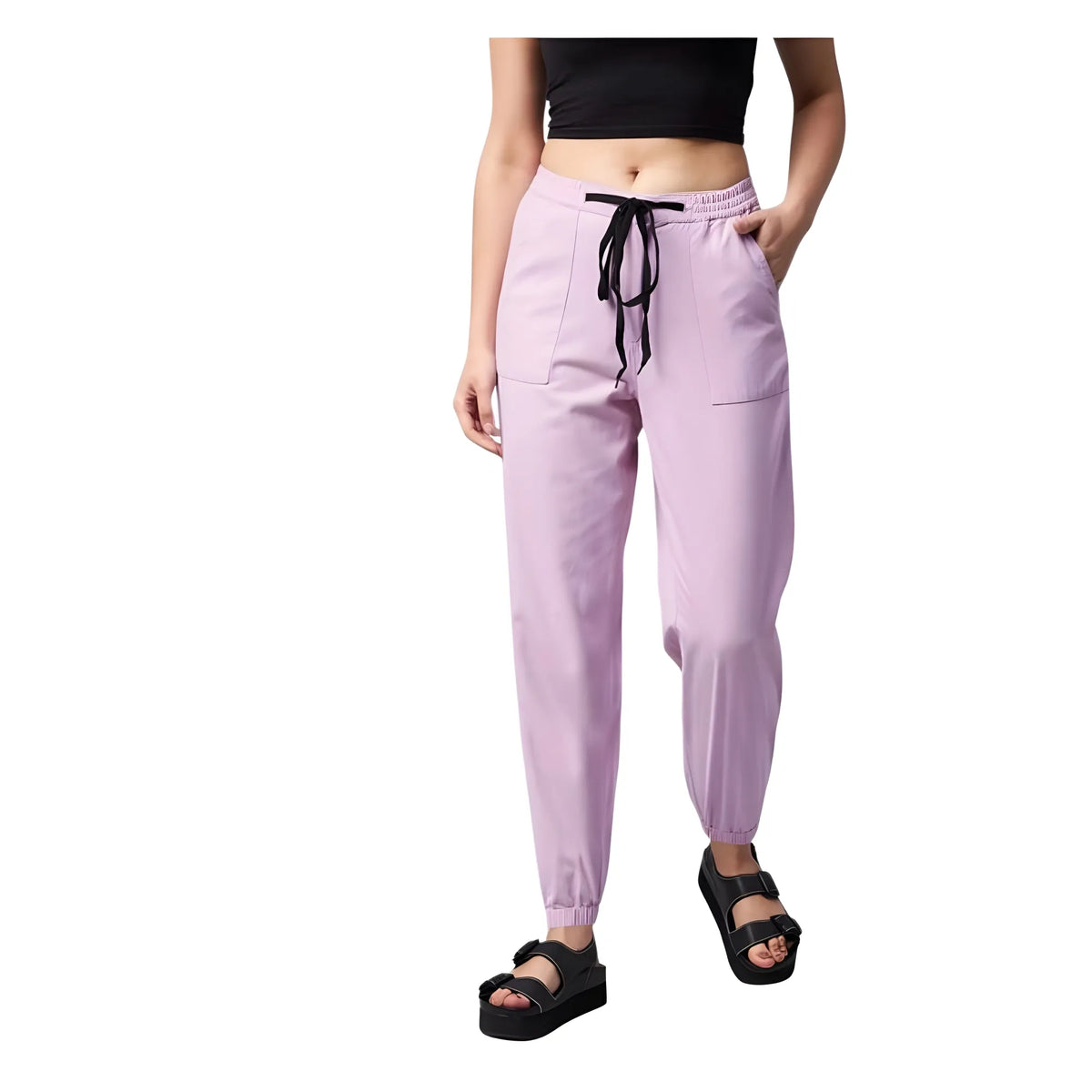 Women's Coton Twill Solid Elasticated Trousers (lavender) | Women Signature Collection