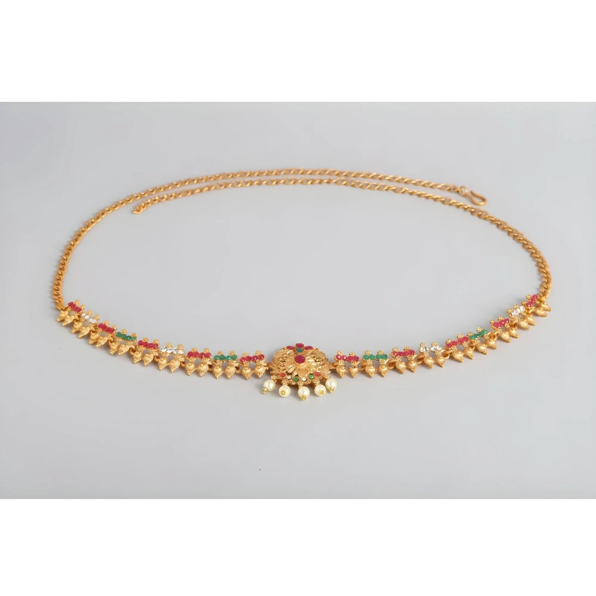 Women's Rose Gold Plated Alloy Hip Belt Kamarband (Red &amp; Green)
