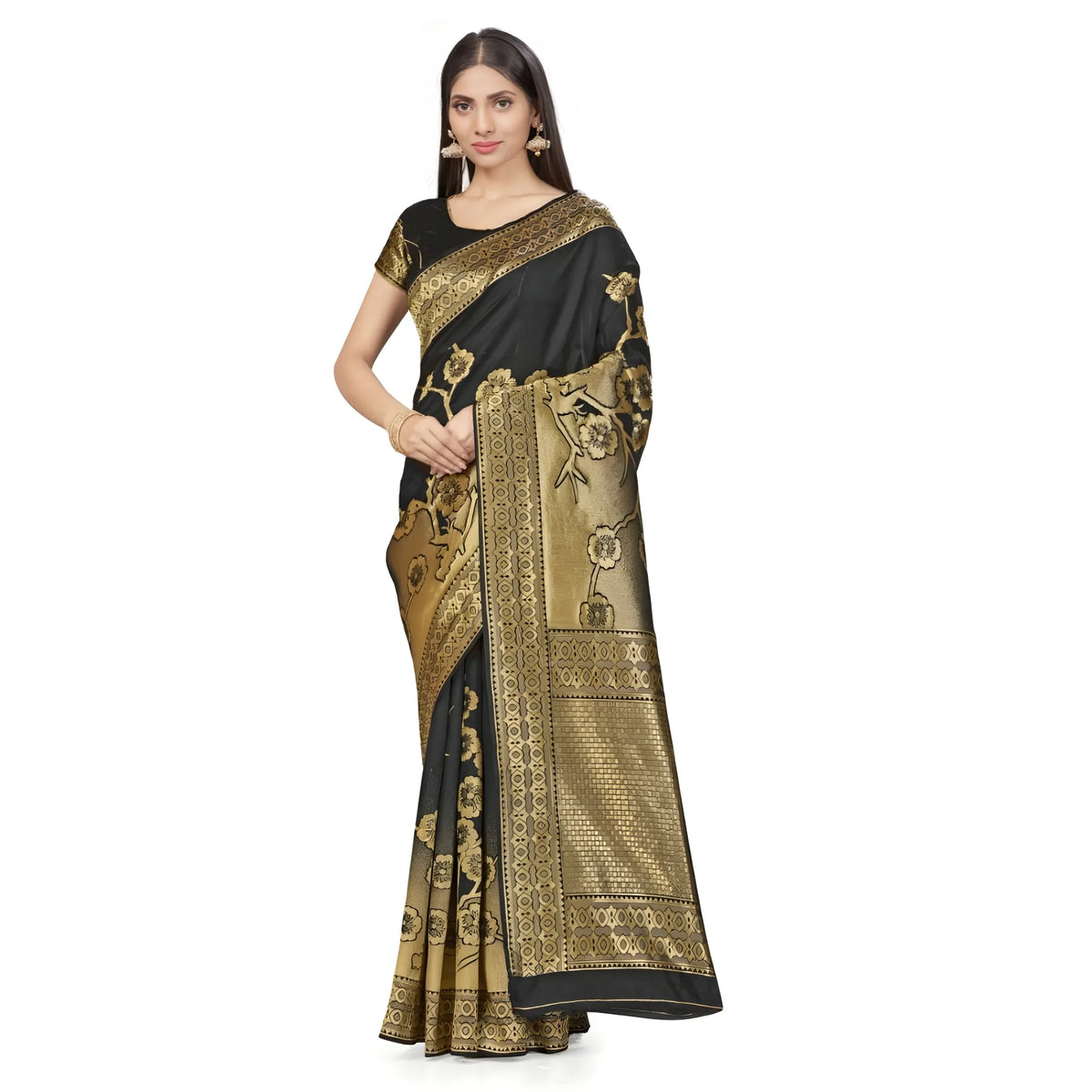 Women's Banarasi Silk Saree (Black,5-6 Mtrs)