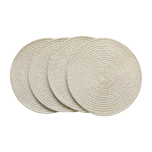 Cotton Dining Table Round Placemat Mats Set of 4 (Beige-White)